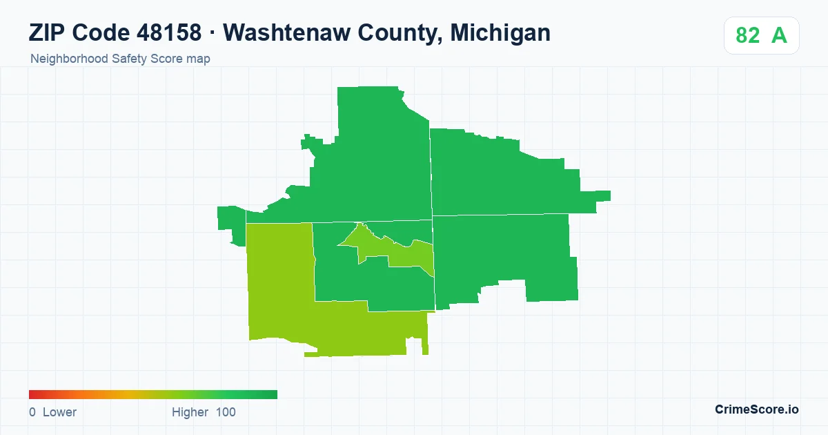 ZIP Code 48158 in Washtenaw County, Michigan neighborhood Safety Score map