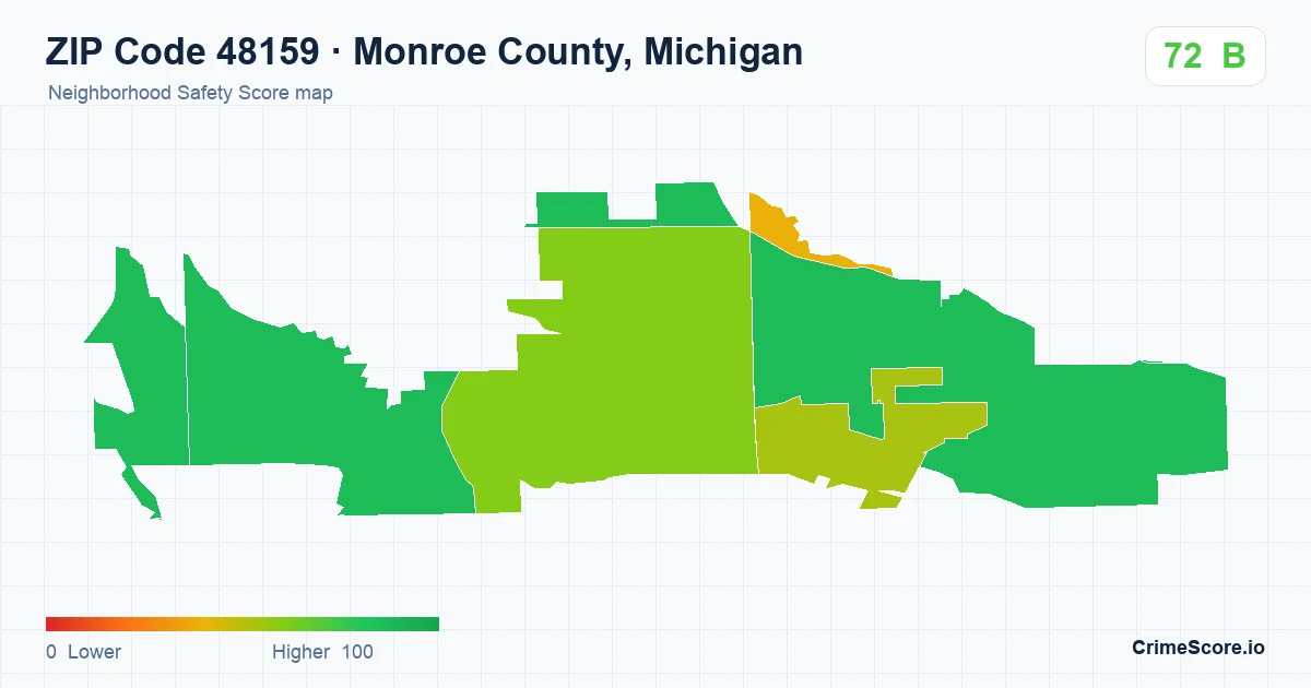ZIP Code 48159 in Monroe County, Michigan neighborhood Safety Score map