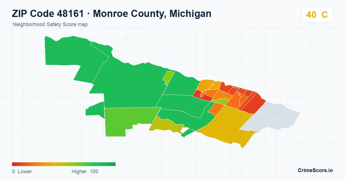 ZIP Code 48161 in Monroe County, Michigan neighborhood Safety Score map