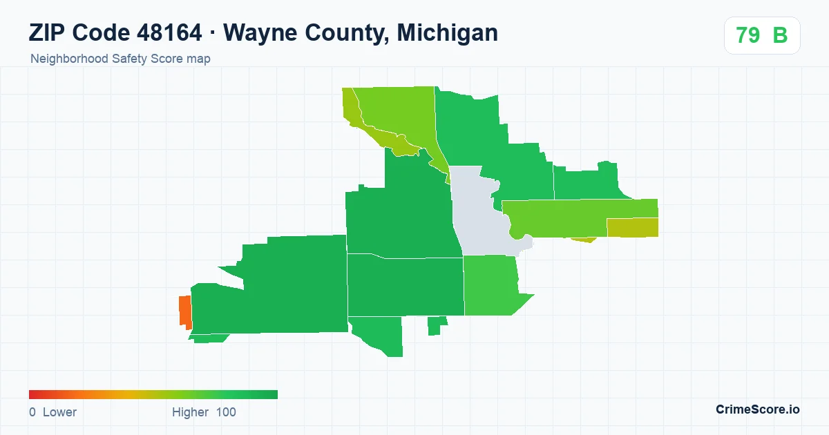 ZIP Code 48164 in Wayne County, Michigan neighborhood Safety Score map