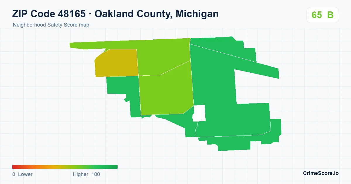 ZIP Code 48165 in Oakland County, Michigan neighborhood Safety Score map
