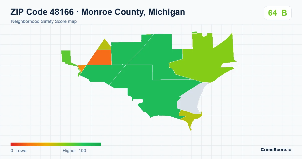 ZIP Code 48166 in Monroe County, Michigan neighborhood Safety Score map