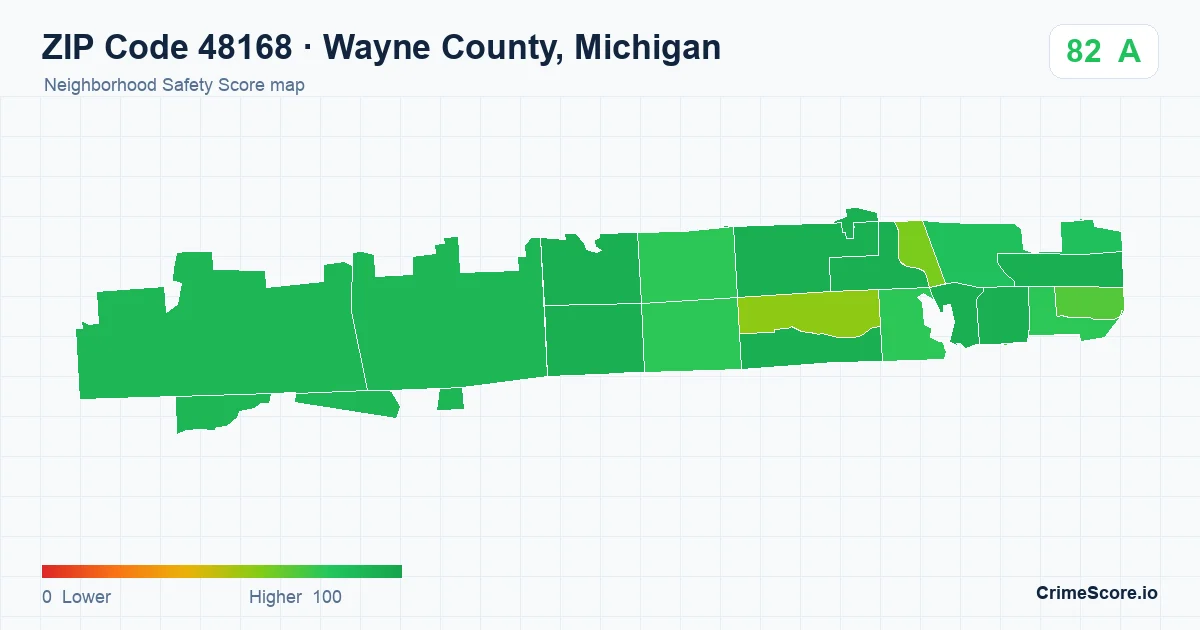 ZIP Code 48168 in Wayne County, Michigan neighborhood Safety Score map