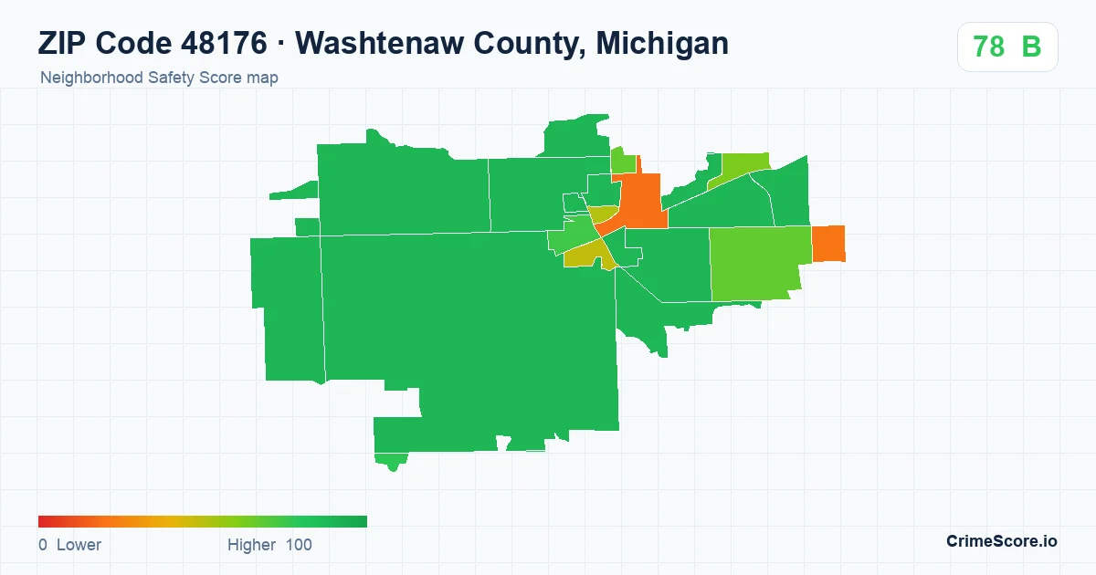 ZIP Code 48176 in Washtenaw County, Michigan neighborhood Safety Score map