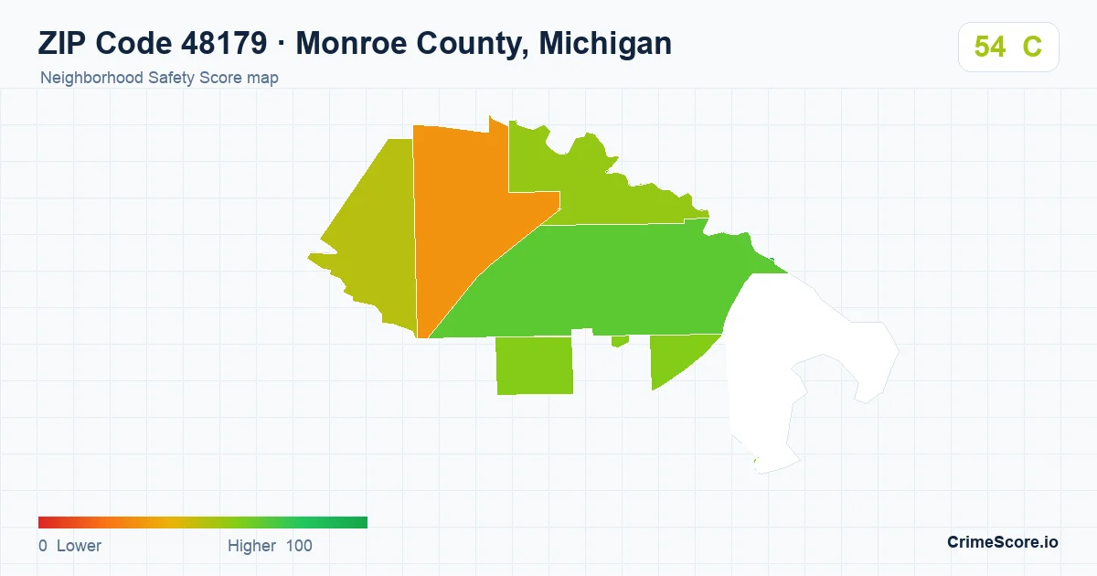 ZIP Code 48179 in Monroe County, Michigan neighborhood Safety Score map