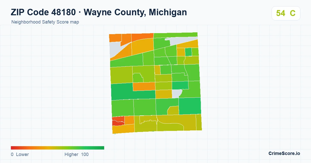 ZIP Code 48180 in Wayne County, Michigan neighborhood Safety Score map