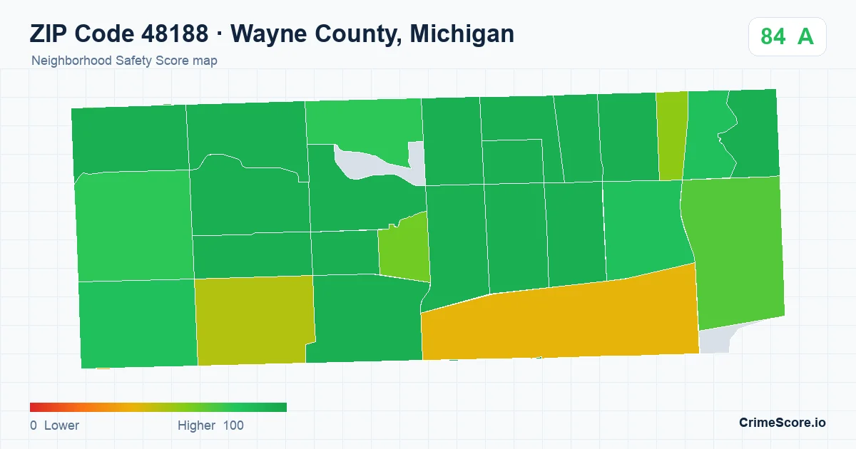ZIP Code 48188 in Wayne County, Michigan neighborhood Safety Score map