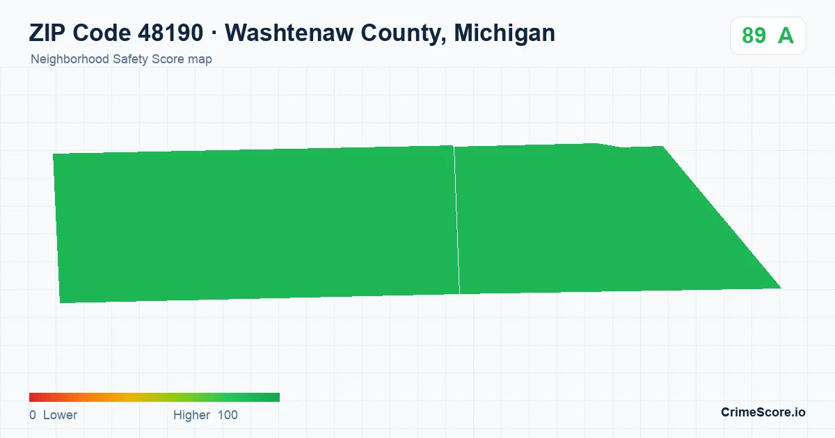 ZIP Code 48190 in Washtenaw County, Michigan neighborhood Safety Score map