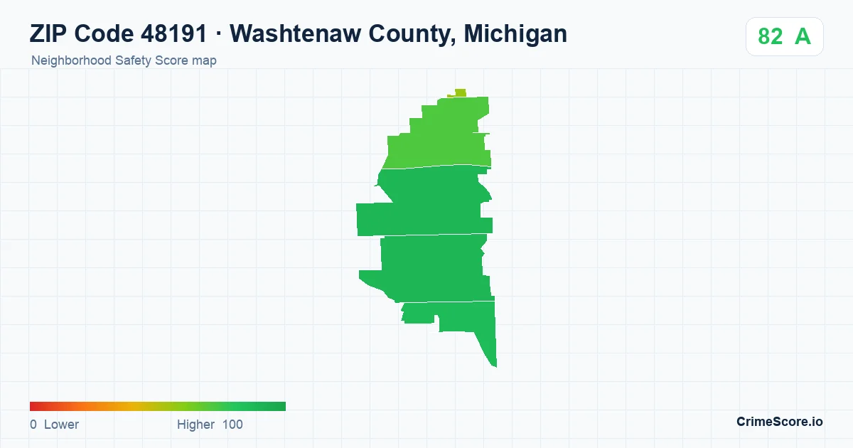 ZIP Code 48191 in Washtenaw County, Michigan neighborhood Safety Score map
