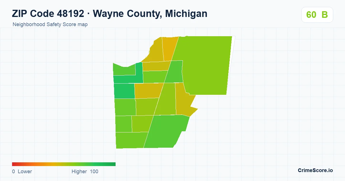 ZIP Code 48192 in Wayne County, Michigan neighborhood Safety Score map