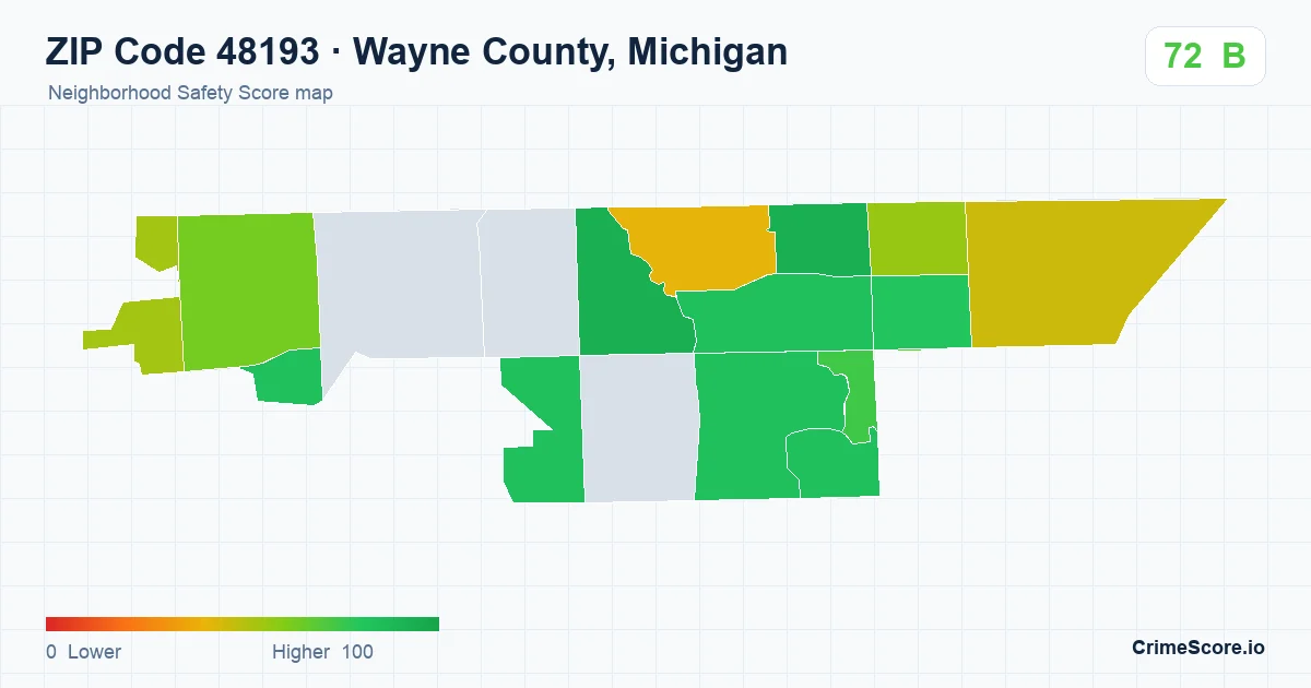 ZIP Code 48193 in Wayne County, Michigan neighborhood Safety Score map