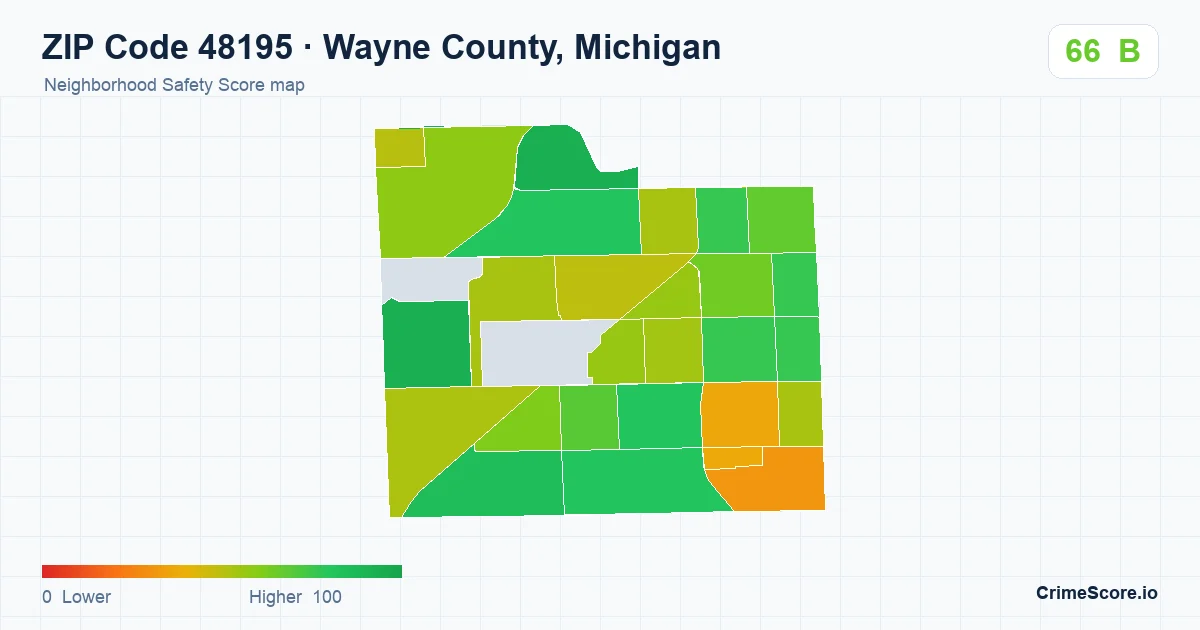 ZIP Code 48195 in Wayne County, Michigan neighborhood Safety Score map