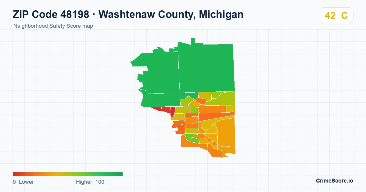 ZIP Code 48198 in Washtenaw County, Michigan neighborhood Safety Score map
