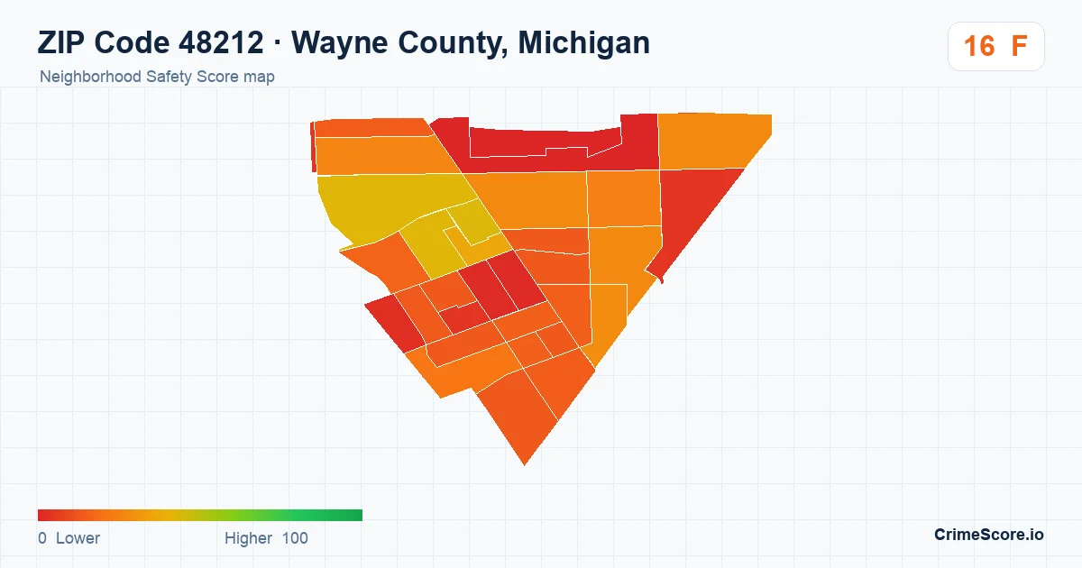 ZIP Code 48212 in Wayne County, Michigan neighborhood Safety Score map