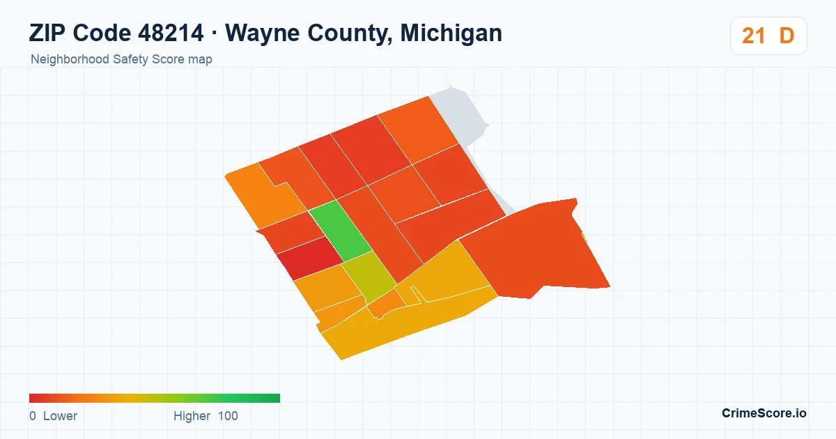 ZIP Code 48214 in Wayne County, Michigan neighborhood Safety Score map