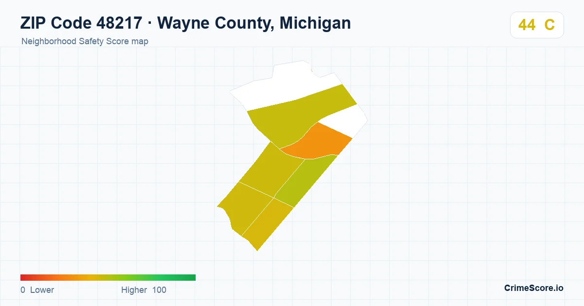 ZIP Code 48217 in Wayne County, Michigan neighborhood Safety Score map
