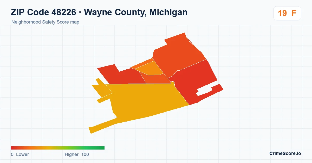 ZIP Code 48226 in Wayne County, Michigan neighborhood Safety Score map