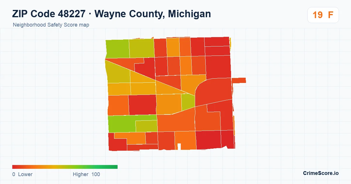 ZIP Code 48227 in Wayne County, Michigan neighborhood Safety Score map