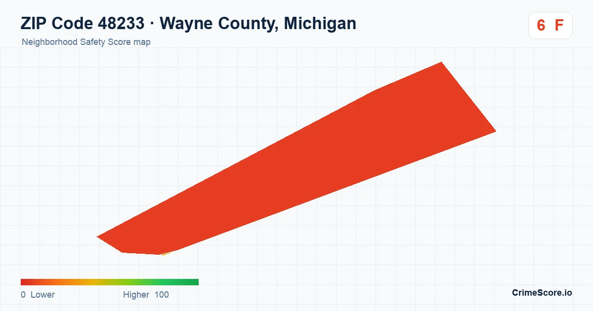 ZIP Code 48233 in Wayne County, Michigan neighborhood Safety Score map