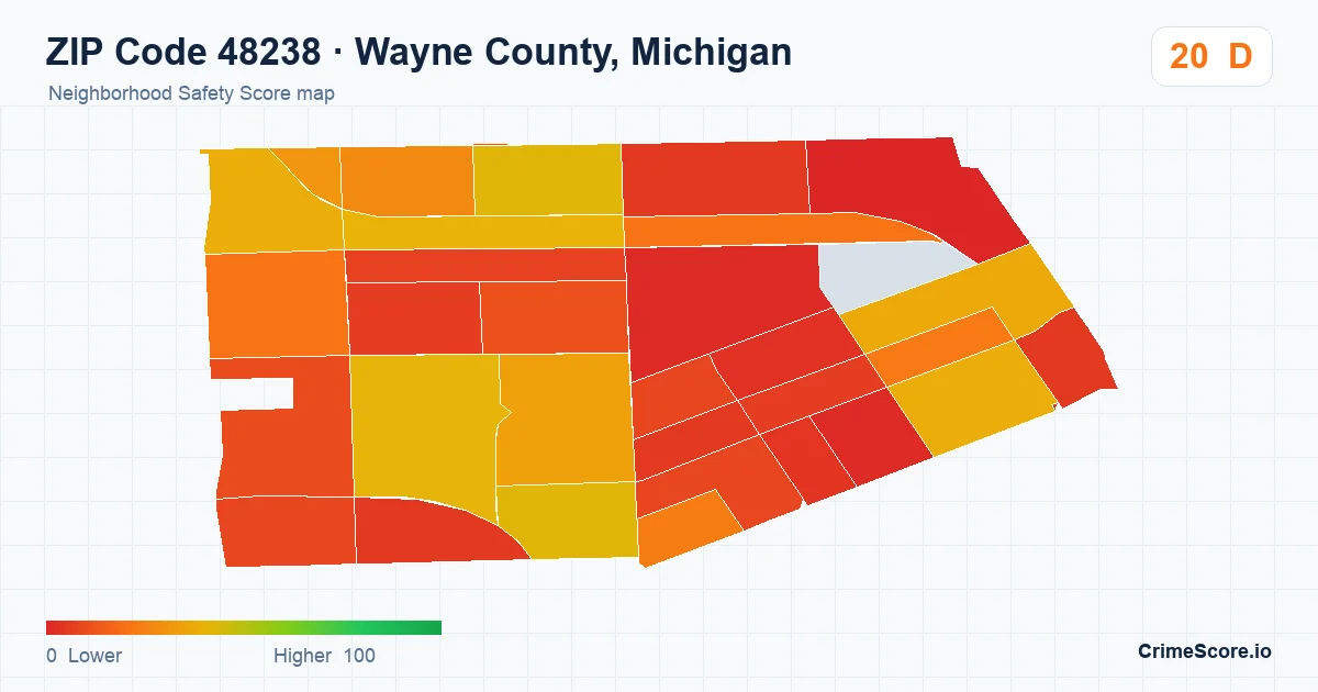 ZIP Code 48238 in Wayne County, Michigan neighborhood Safety Score map