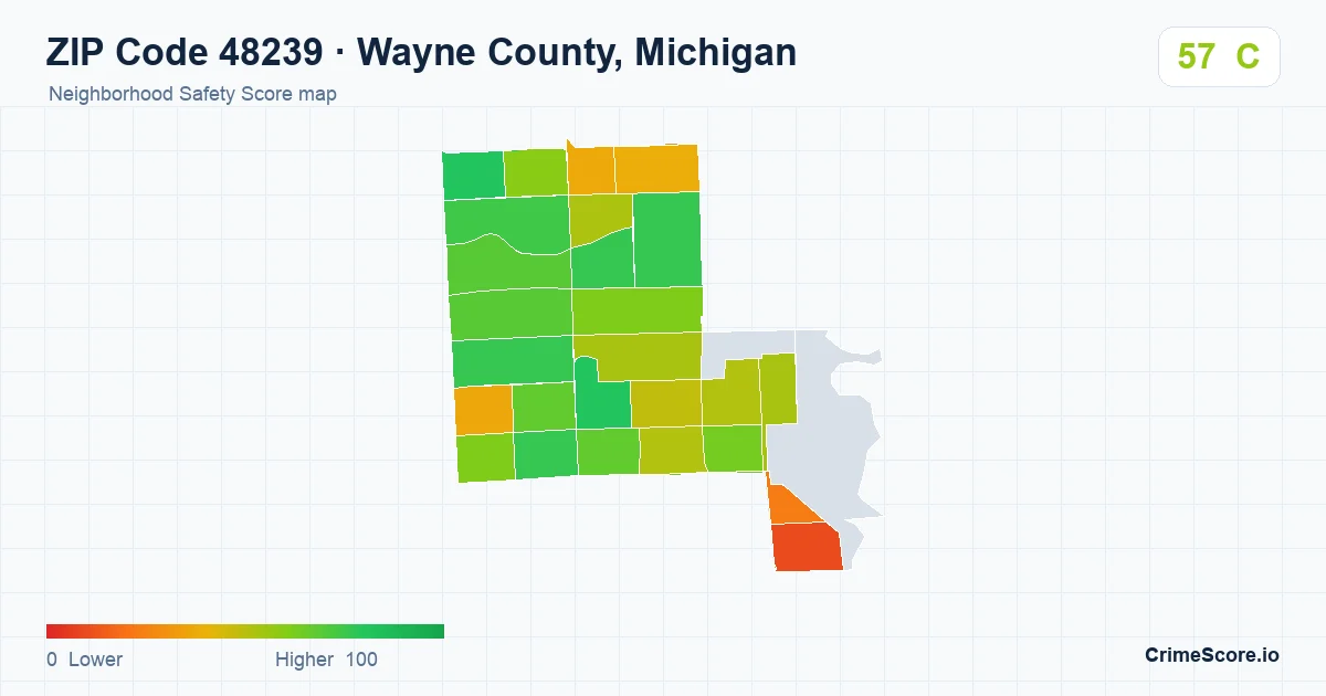 ZIP Code 48239 in Wayne County, Michigan neighborhood Safety Score map