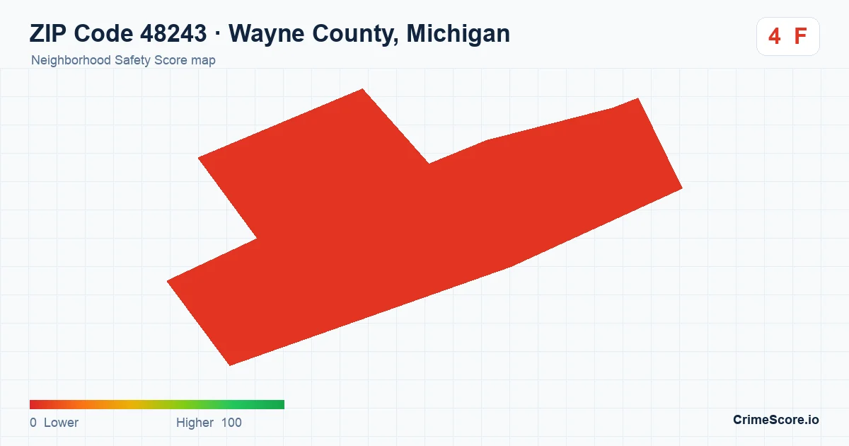 ZIP Code 48243 in Wayne County, Michigan neighborhood Safety Score map