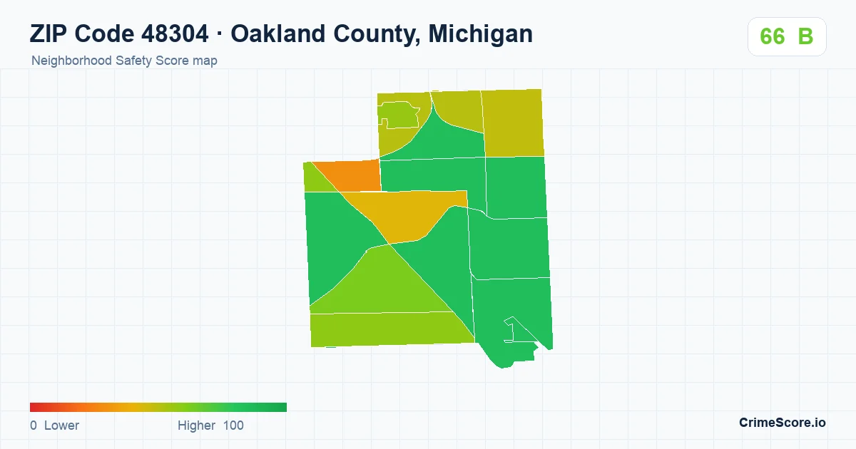 ZIP Code 48304 in Oakland County, Michigan neighborhood Safety Score map