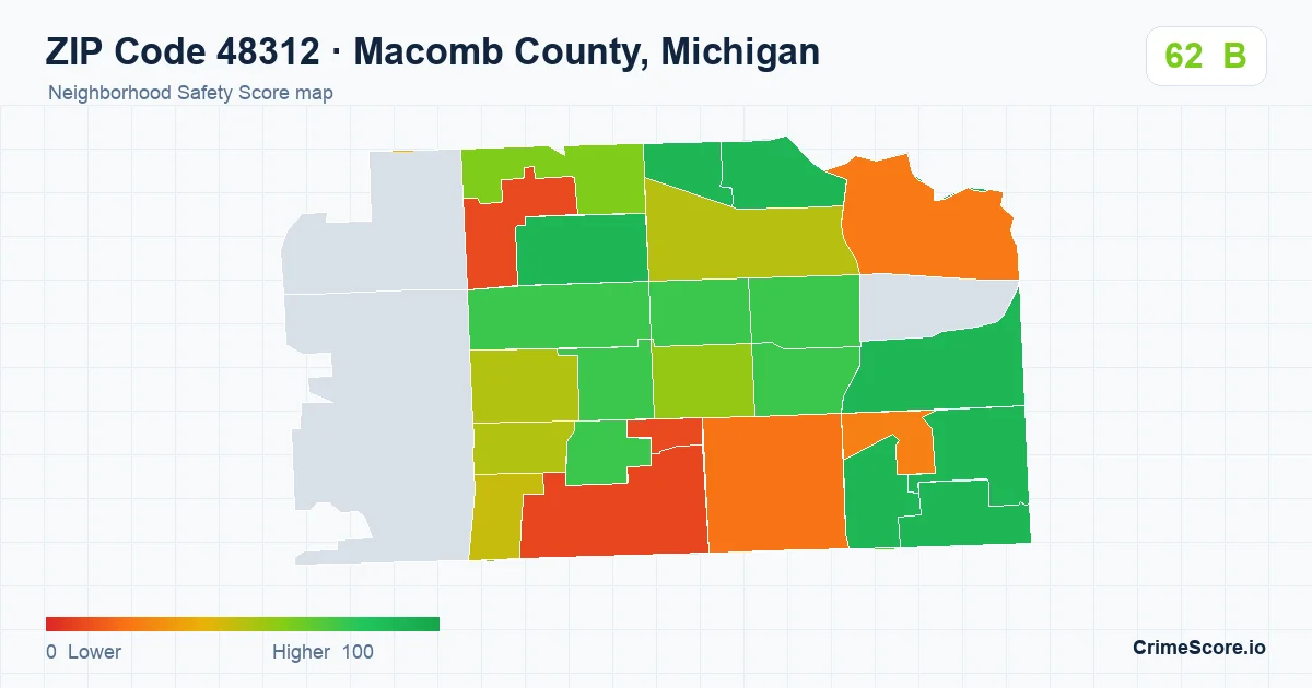 ZIP Code 48312 in Macomb County, Michigan neighborhood Safety Score map