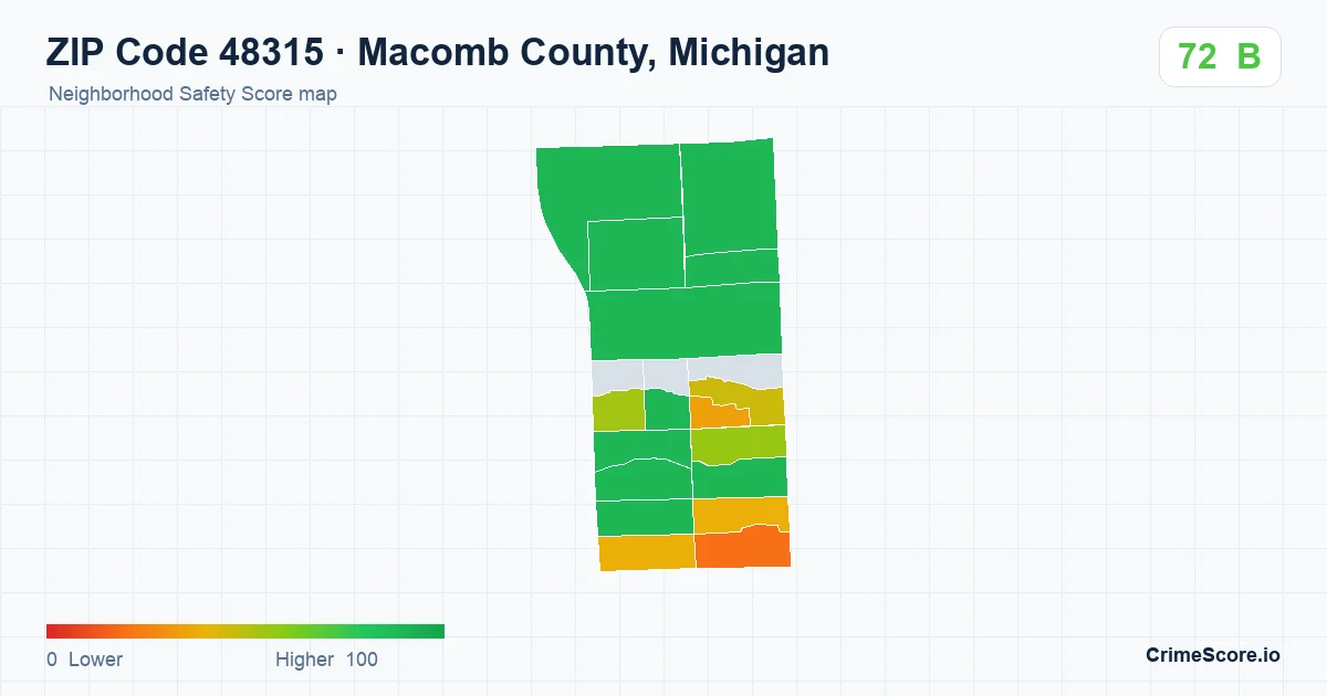 ZIP Code 48315 in Macomb County, Michigan neighborhood Safety Score map