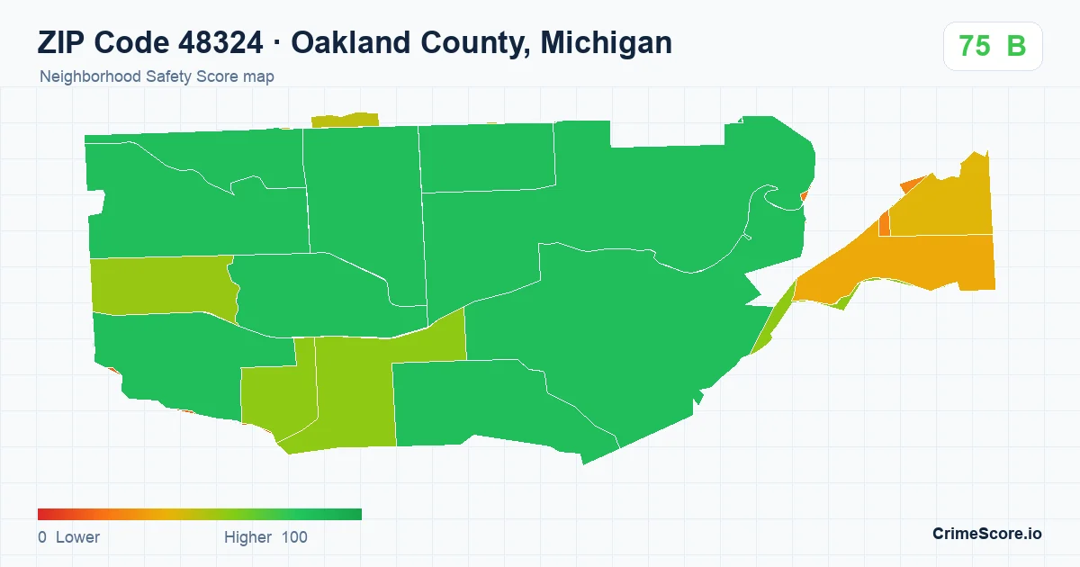ZIP Code 48324 in Oakland County, Michigan neighborhood Safety Score map