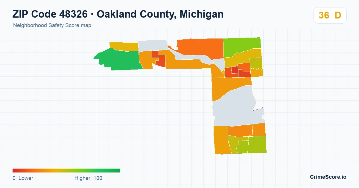 ZIP Code 48326 in Oakland County, Michigan neighborhood Safety Score map