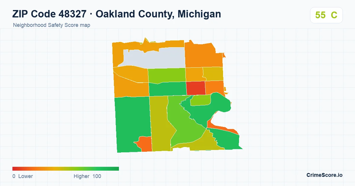 ZIP Code 48327 in Oakland County, Michigan neighborhood Safety Score map