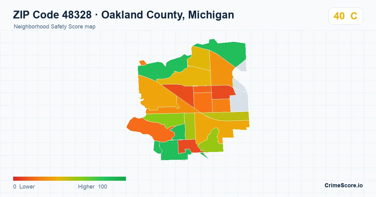 ZIP Code 48328 in Oakland County, Michigan neighborhood Safety Score map