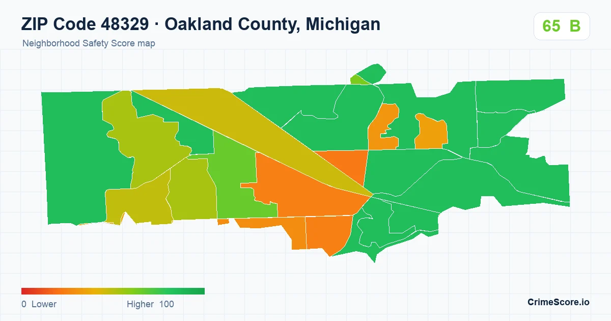 ZIP Code 48329 in Oakland County, Michigan neighborhood Safety Score map