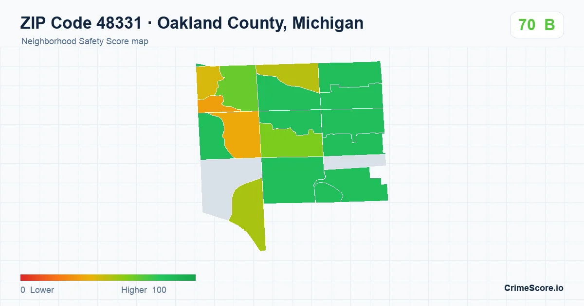 ZIP Code 48331 in Oakland County, Michigan neighborhood Safety Score map