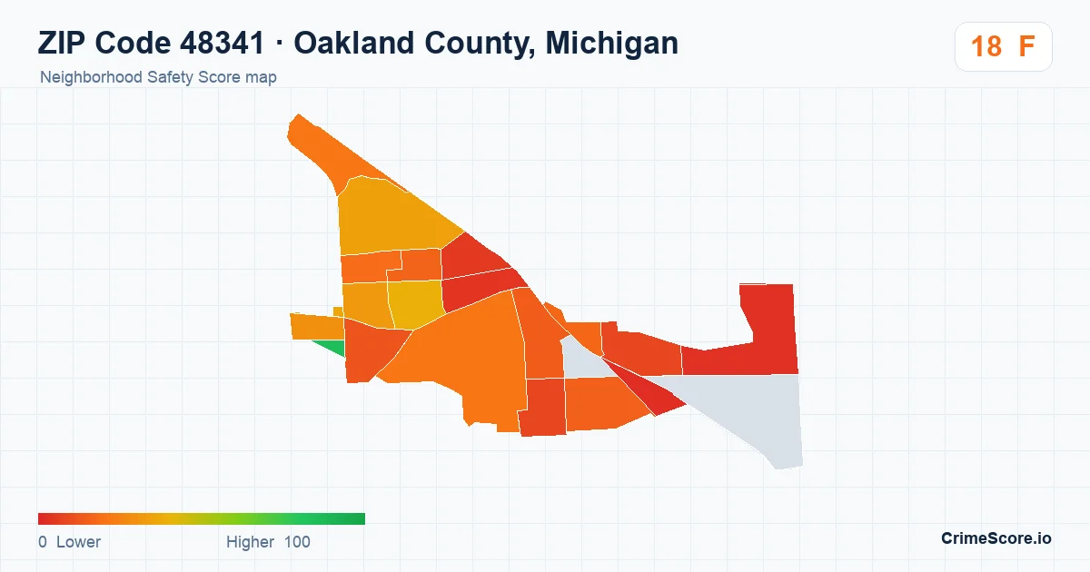 ZIP Code 48341 in Oakland County, Michigan neighborhood Safety Score map