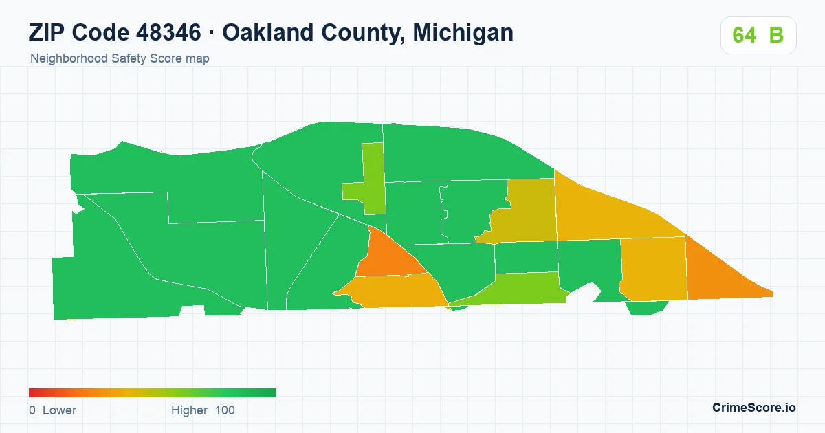 ZIP Code 48346 in Oakland County, Michigan neighborhood Safety Score map