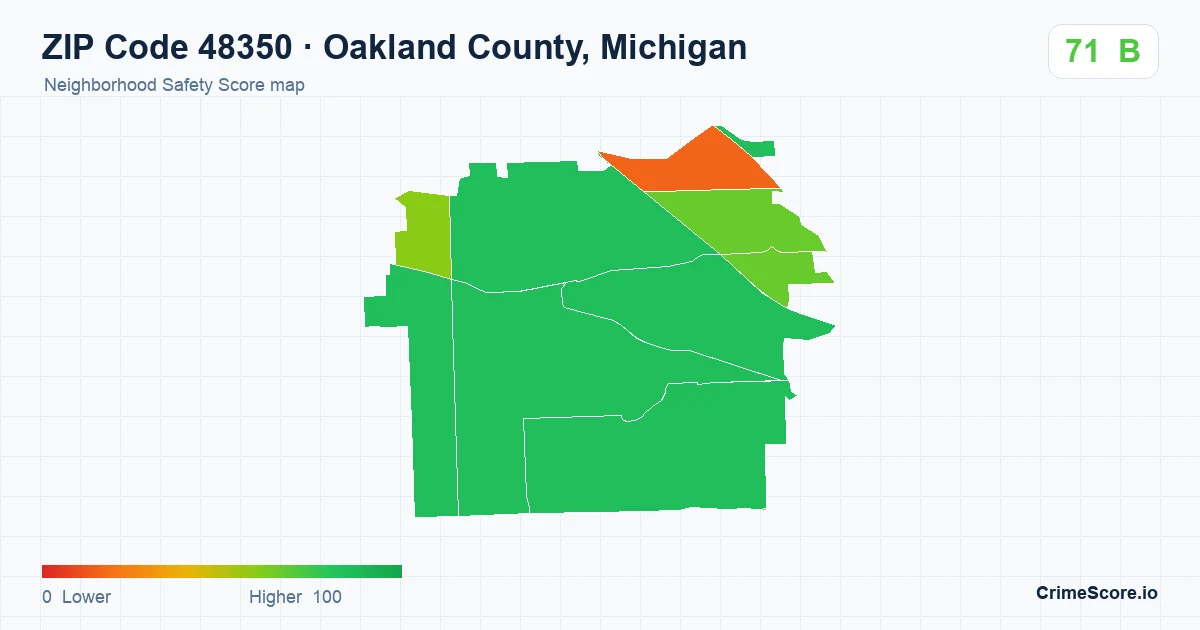 ZIP Code 48350 in Oakland County, Michigan neighborhood Safety Score map