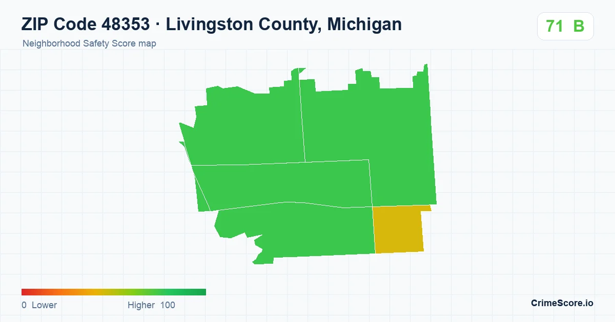 ZIP Code 48353 in Livingston County, Michigan neighborhood Safety Score map