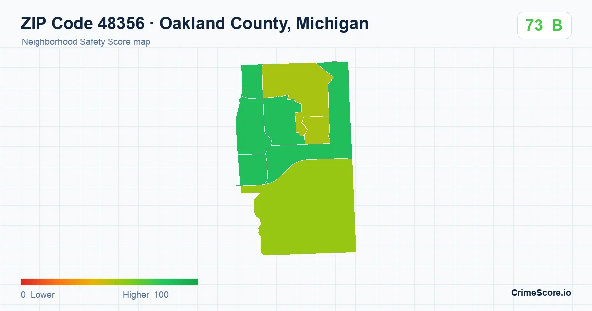 ZIP Code 48356 in Oakland County, Michigan neighborhood Safety Score map