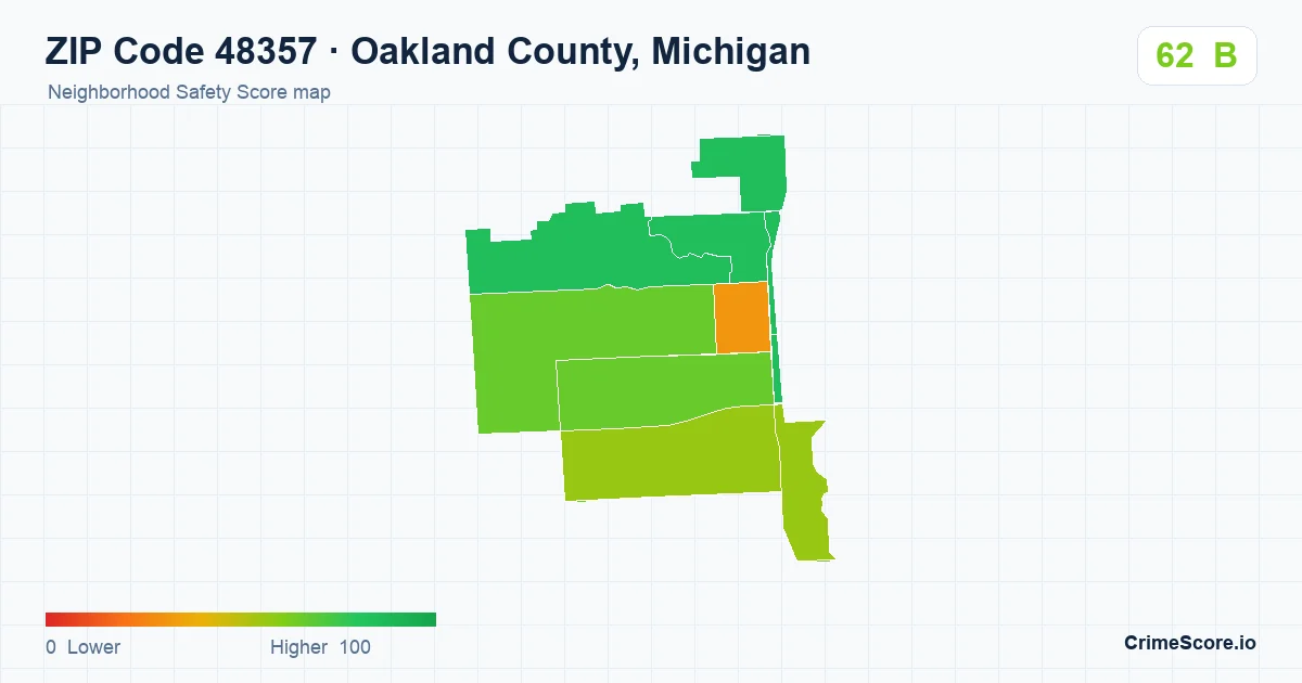 ZIP Code 48357 in Oakland County, Michigan neighborhood Safety Score map