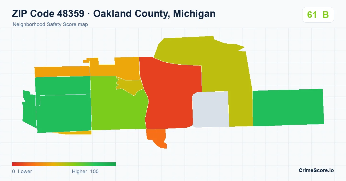 ZIP Code 48359 in Oakland County, Michigan neighborhood Safety Score map
