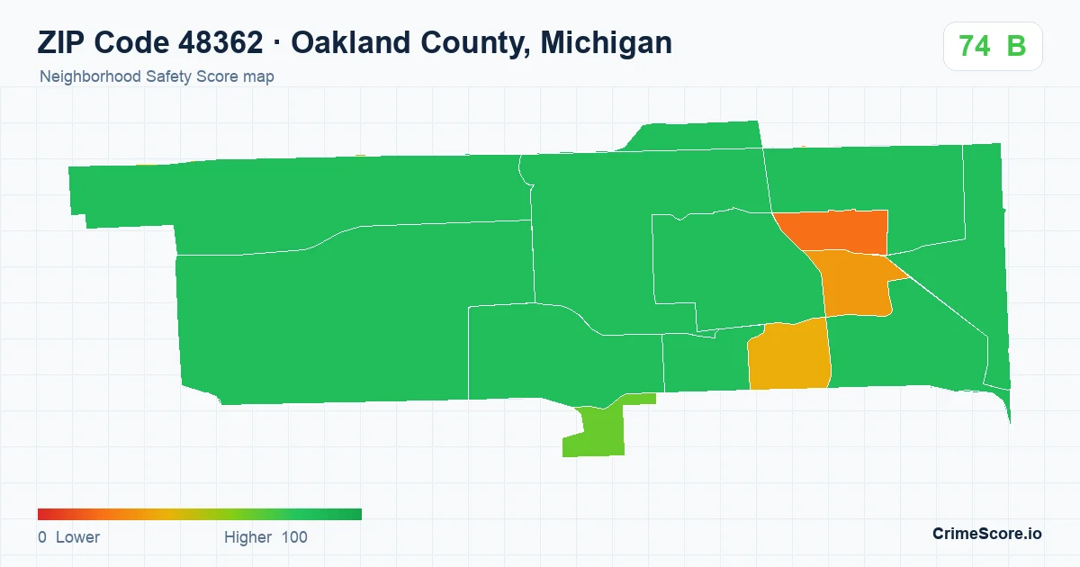ZIP Code 48362 in Oakland County, Michigan neighborhood Safety Score map