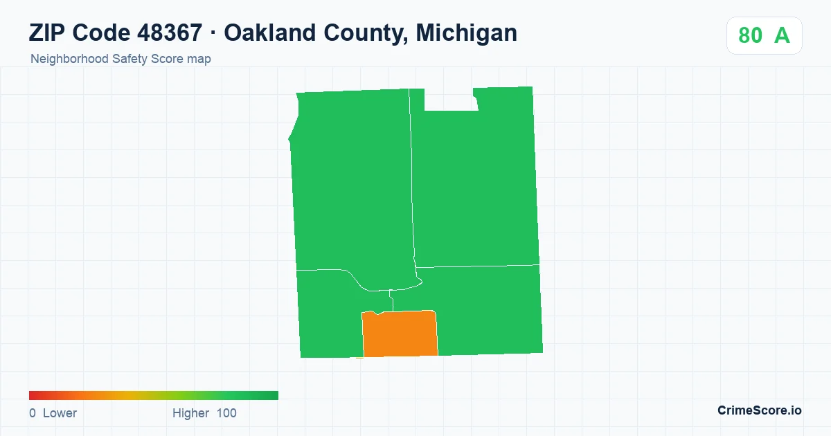 ZIP Code 48367 in Oakland County, Michigan neighborhood Safety Score map