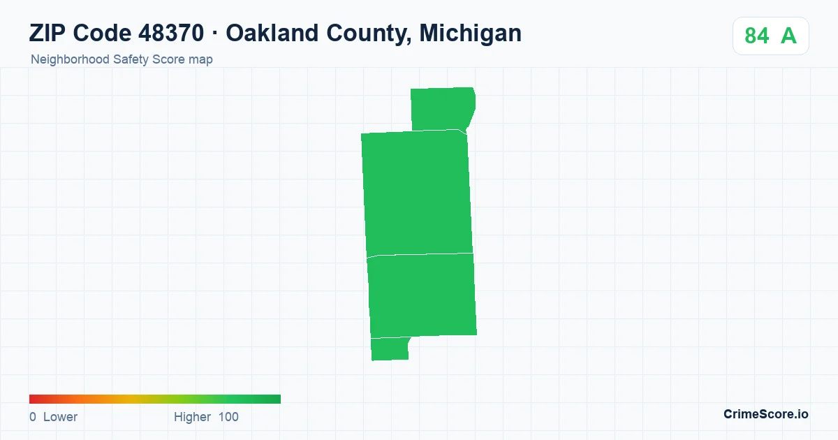 ZIP Code 48370 in Oakland County, Michigan neighborhood Safety Score map