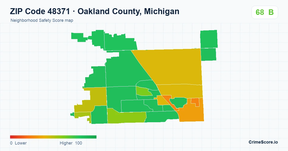 ZIP Code 48371 in Oakland County, Michigan neighborhood Safety Score map