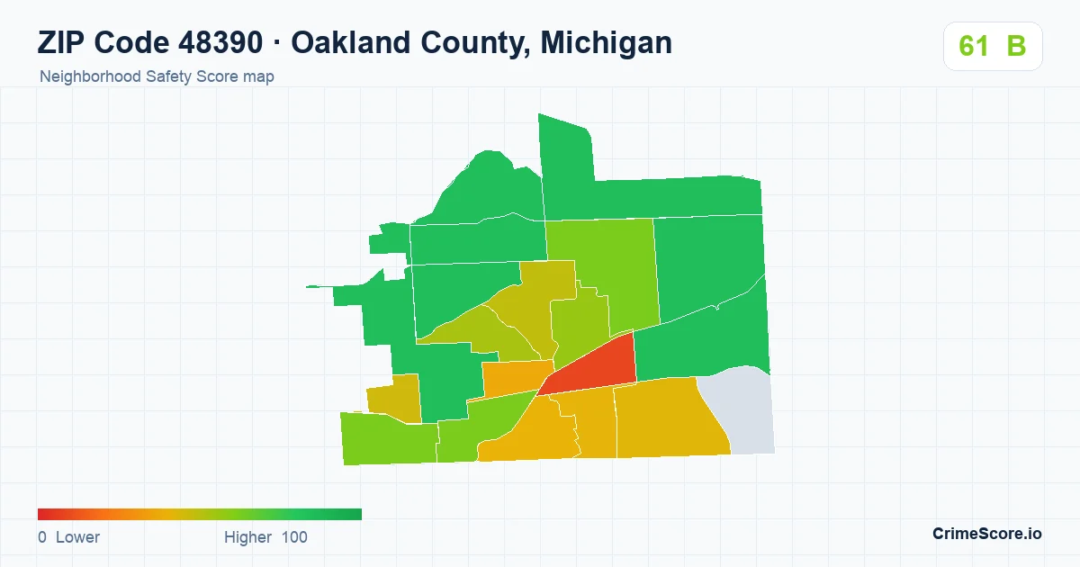 ZIP Code 48390 in Oakland County, Michigan neighborhood Safety Score map
