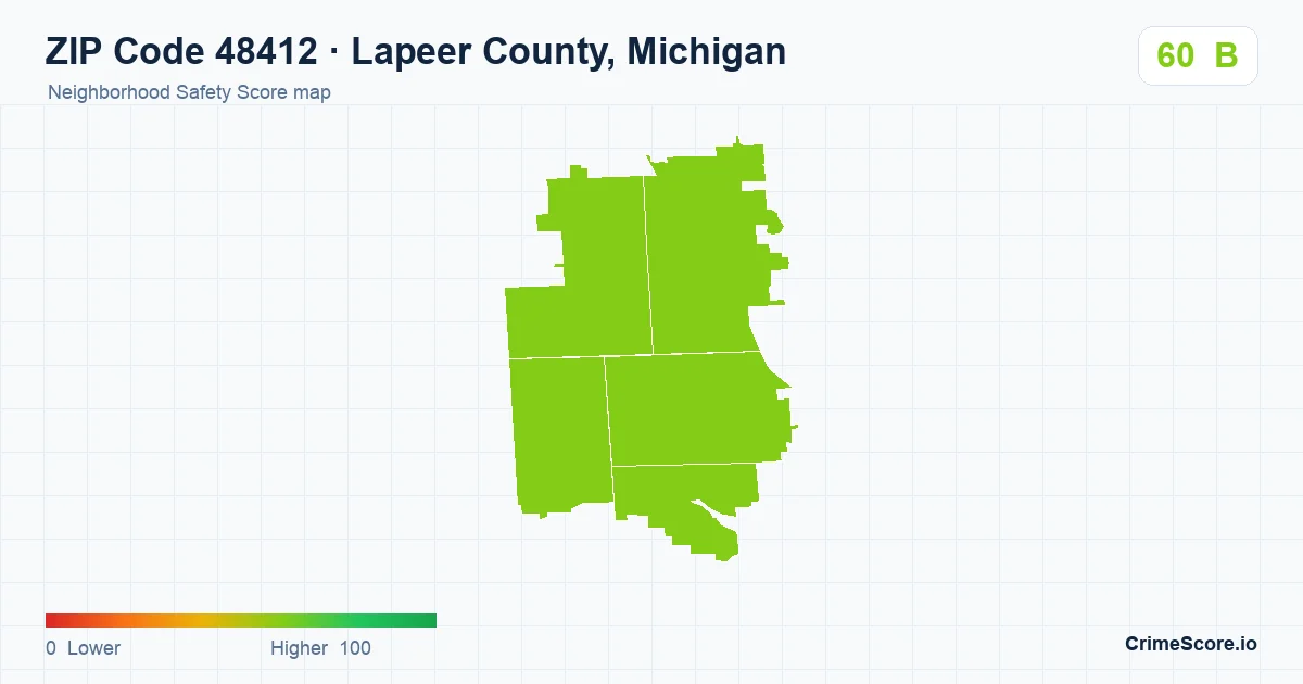 ZIP Code 48412 in Lapeer County, Michigan neighborhood Safety Score map