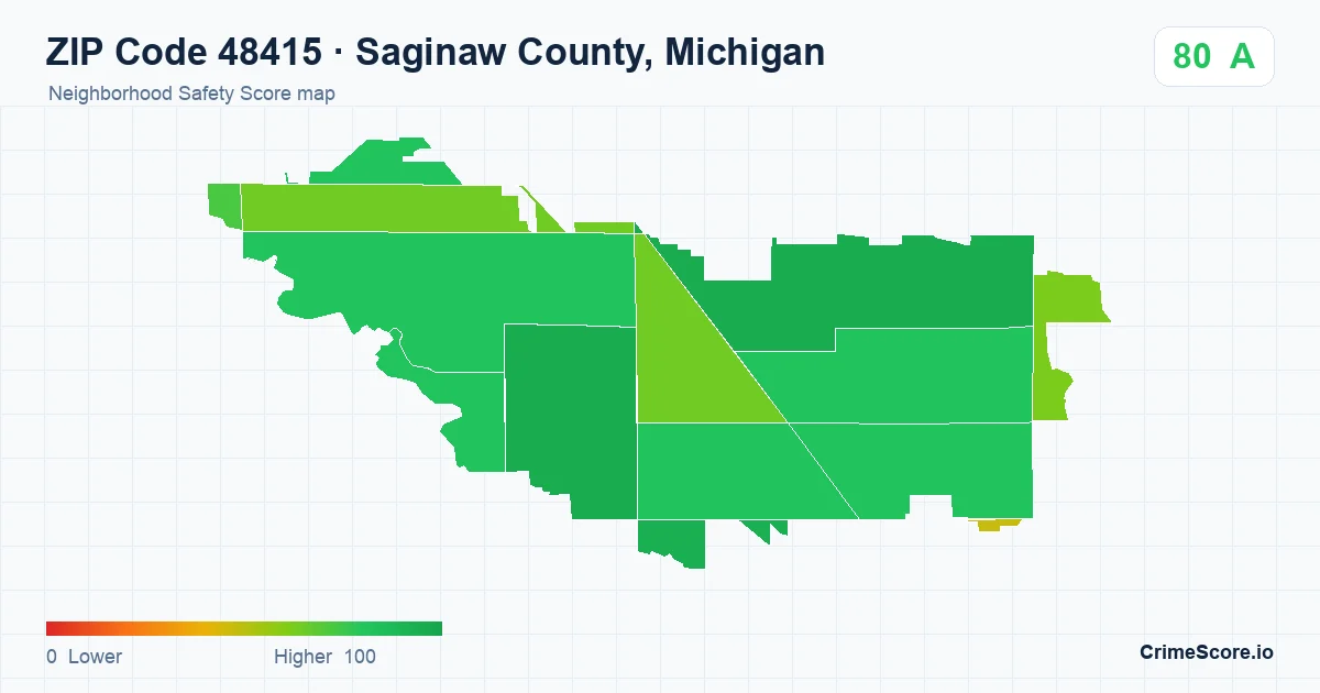 ZIP Code 48415 in Saginaw County, Michigan neighborhood Safety Score map