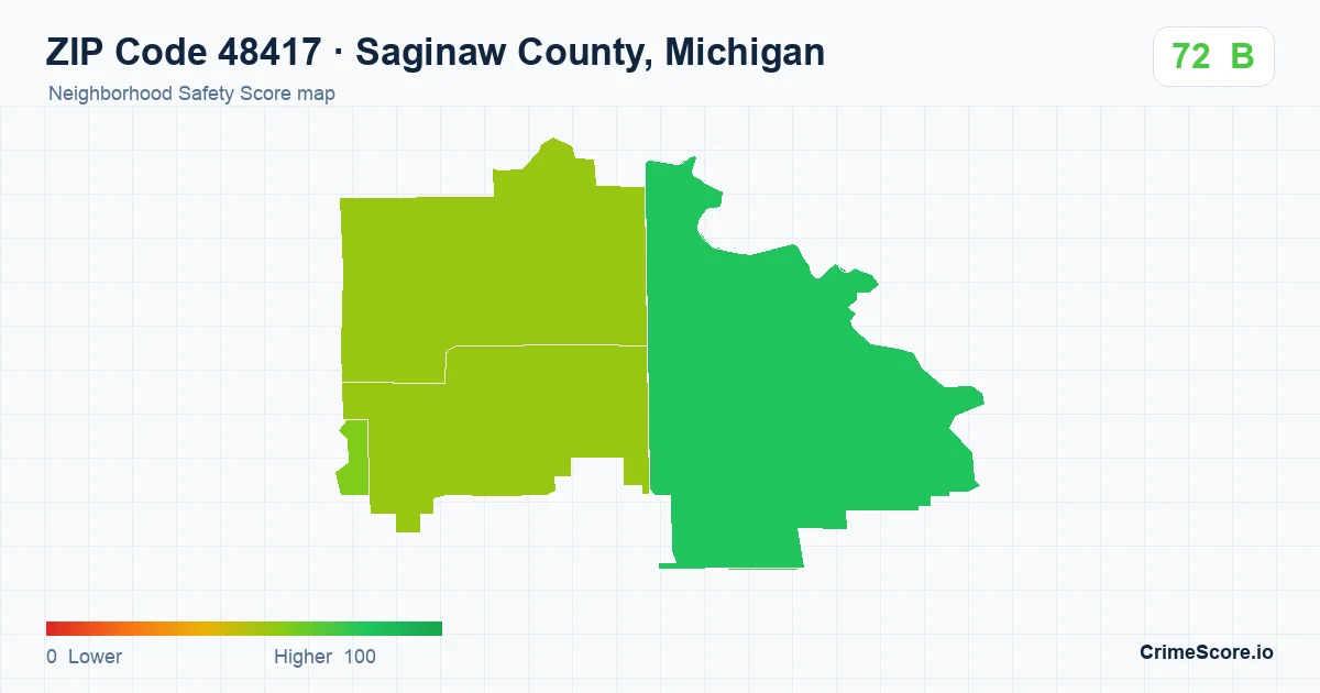 ZIP Code 48417 in Saginaw County, Michigan neighborhood Safety Score map